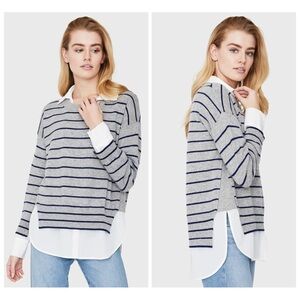 Brochu Walker The Looker Layered V-Neck Wool Cashmere Navy Stripe Sweater Size S